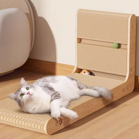 L Shape Cat Scratcher With Catnip Ball