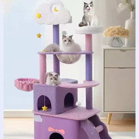 MARTINA 108-165cm Star & Cloud Cat Tree Climbing Frame