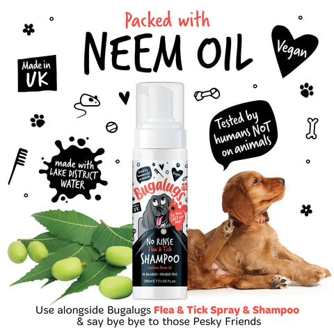 Product image of BUGALUGS Dog No Rinse Flea and Tick Shampoo with Neem Oil 210ml - Pets Villa. 