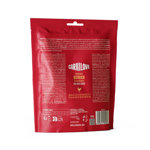 Back image of CARNILOVE Dog Treat Crunchy Ostrich with Blackberries 200g - Pets Villa. 