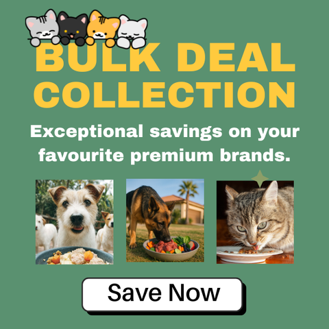 Bulk Deal Collection mobile banner for premium dog and cat food featuring various top brands with multi-buy savings. - Pets Villa