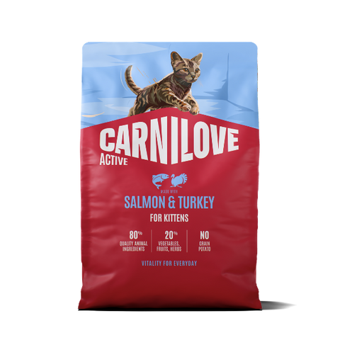 Front image of CARNILOVE Active Kitten Salmon and Turkey for Kittens - Pets Villa. 