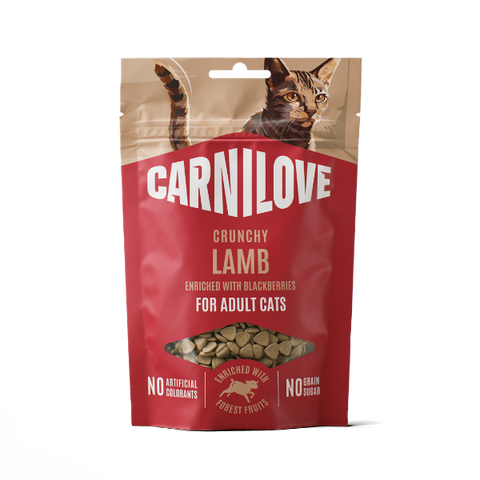 Front image of CARNILOVE Cat Crunchy Lamb Enriched with Blackberries Treats 50g - Pets Villa. 
