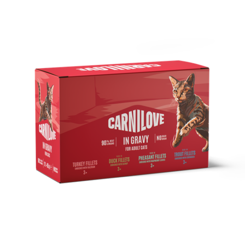 Front image of CARNILOVE Cat Pouches in Gravy Multipack 12x85g - Pets Villa. 