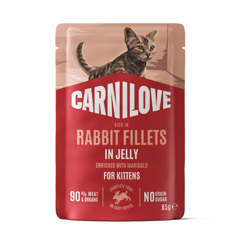 Front image of CARNILOVE Cat Rabbit Fillets in Jelly Pouch for Kittens - Pets Villa. 