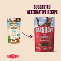 Old to new packaging image of CARNILOVE Cat Soft Sardine Enriched with Strawberries Treats 50g - Pets Villa. 