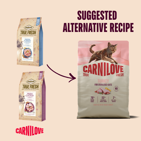 New to old packaging image of CARNILOVE Cat True Fresh Turkey - Pets Villa. 