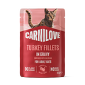 Front image of CARNILOVE Cat Turkey Fillets in Gravy Enriched with Valerian - Pets Villa. 