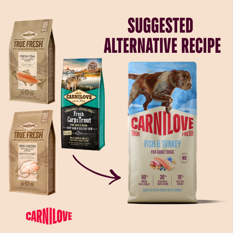 Old to new image of CARNILOVE True Fresh Dog Fish and Turkey  - Pets Villa. 