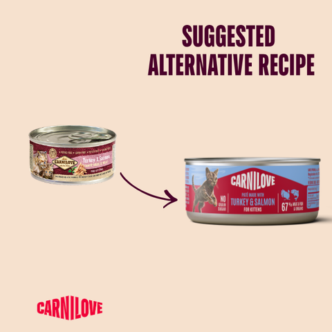 Old to new image of CARNILOVE Turkey and Salmon Pate for Kittens - Pets Villa. 