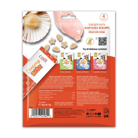 Back image of CATIT Creamy Bitz Chicken with Scallops 4x12g - Pets Villa. 