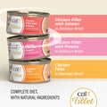 Image of the flavours within CATIT Cuisine Fillet Chicken Selection Variety Pack 12x75g - Pets Villa. 