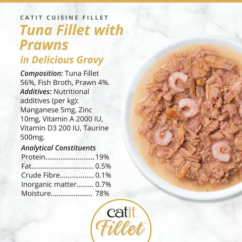 Image of the composition of CATIT Cuisine Tuna Fillet with Prawns - Pets Villa. 