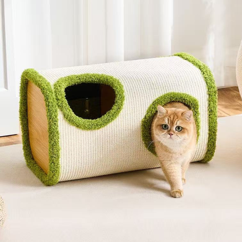 Image of a cat using Cat Scratching Barrel Hideaway  - Pets Villa. 