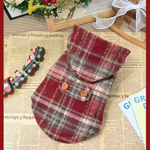 Back image close up of Christmas Tartan Pet Jacket - Pets Villa. 