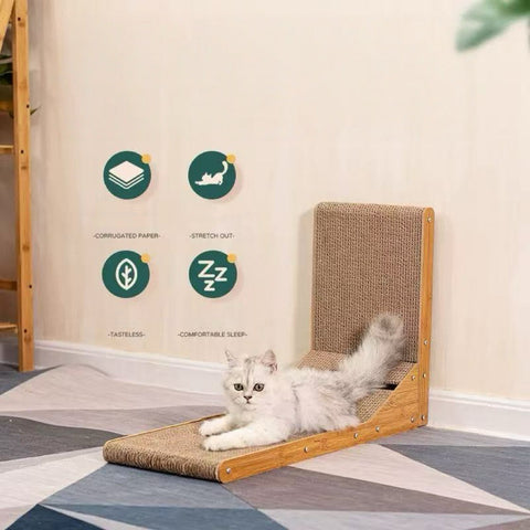 Image of a kitten on Corrugated Paper L Shaped Cat Scratcher - Pets Villa.
