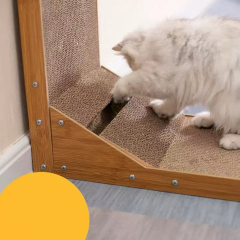 Image of cat playing on Corrugated Paper L Shaped Cat Scratcher - Pets Villa. 