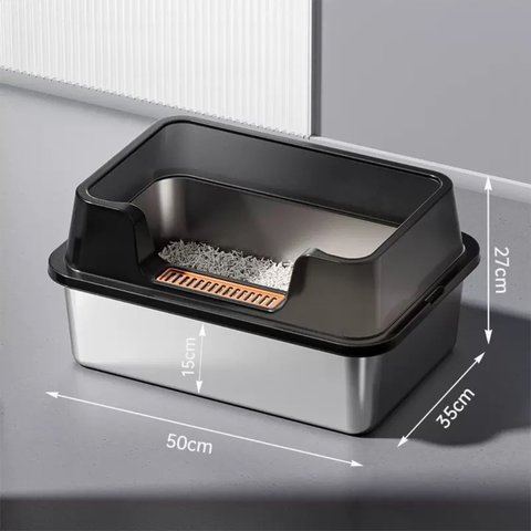 Size image of Enclosed Stainless Steel Cat Litter Box L - Pets Villa. 