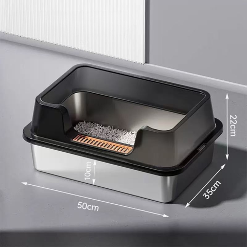 Product image of Enclosed Stainless Steel Cat Litter Tray - Pets Villa.