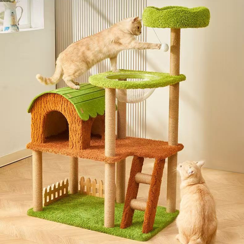 Front image of Farm Cottage Cat Condo and Climbing Frame - Pets Villa. 
