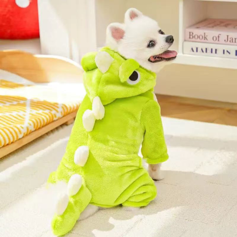 Front image of Fleece Dinosaur Pet Onesie  - Pets Villa. 