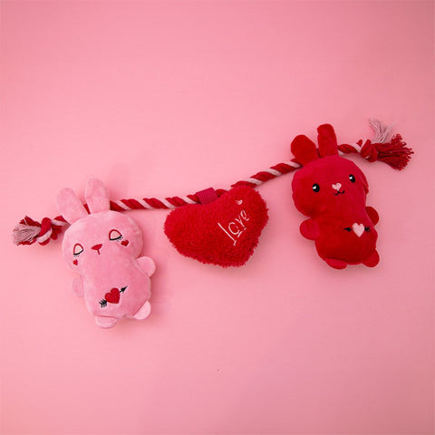 Product image of GREAT & SMALL Valentines Puppy Love Rabbits & Rope Dog Toy - Pets Villa. 