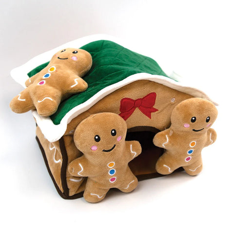 Front image of HAPPY PET Christmas Gingerbread House Burrow and Hide Toy - Pets Villa. 