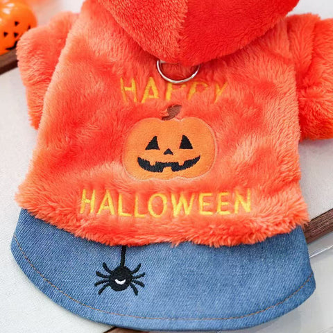 Close up image of Happy Halloween Orange Pet Jumper - Pets Villa. 