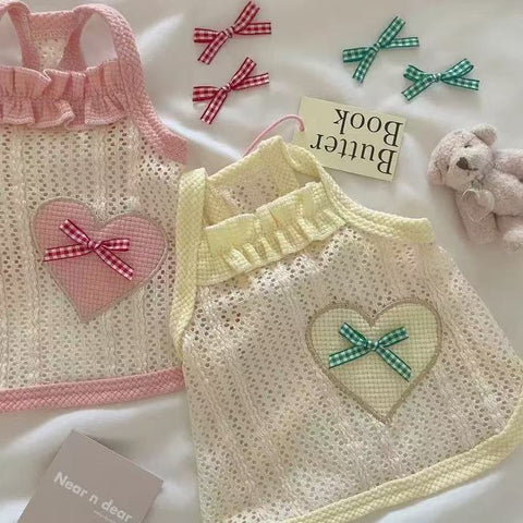 Front image pf Heart Bow Summer Pet Sweater - Pets Villa. 