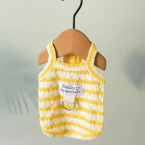Front image of the yellow variant of Hello Baby Striped Pet Vest  - Pets Villa. 