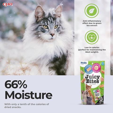 Moisture image of INABA Cat Calamari & Homestyle Broth Juicy Bites 3 Packs - Pets Villa. 