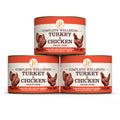 Image of the cans of JR Dog Complete Wellbeing Turkey & Chicken 200g stacked - Pets Villa. 