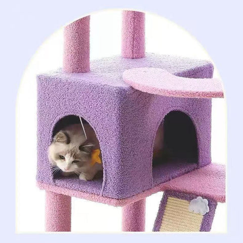 MARTINA 108-165cm Star & Cloud Cat Tree Climbing Frame - Pets Villa.