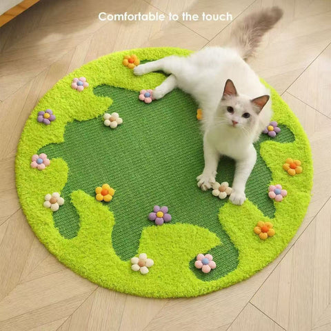 Circle variant image of MARTINA Flower Garden Sisal Cat Carpet - Pets Villa.