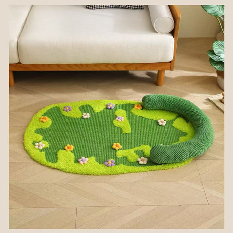 Image of the oval with neck pillow variant of MARTINA Flower Garden Sisal Cat Carpet  - Pets Villa. 