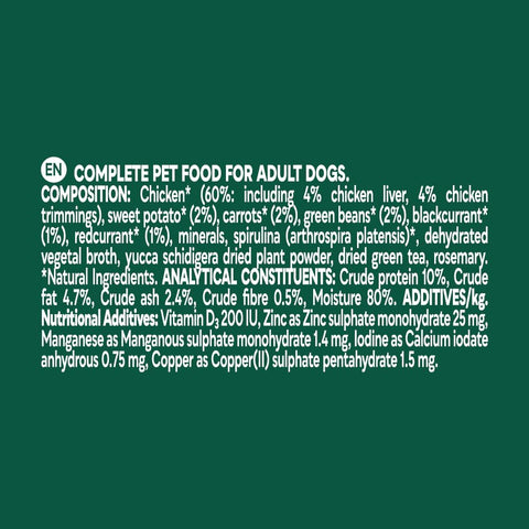 Image of the composition of NATURES MENU Country Hunter Dog Pouches Grain-free Adult Wet Dog Food - Chicken 6*150g - Pets Villa.