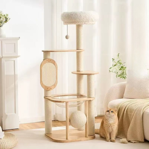 Front image of Natural Classic Cat Climbing Frame with Scratcher Board 139cm - Pets Villa. 