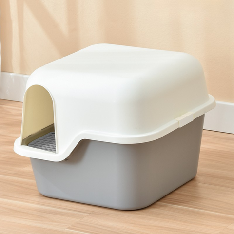 Grey variant of PAKEWAY Candy Cat Enclosed Litter Tray - Pets Villa. 