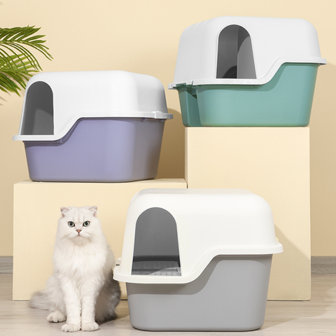 Front image of PAKEWAY Candy Cat Enclosed Litter Tray - Pets Villa. 