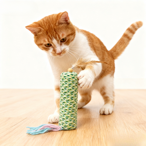 Image of a cat plying with PETS VILLA Yarn Catnip Tube Assorted - Pets Villa. 