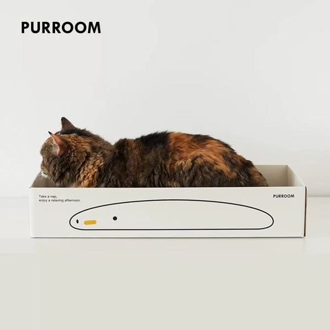 Side image of PURROOM Little Chick Long Cardboard Cat Scratcher Box - Pets Villa. 