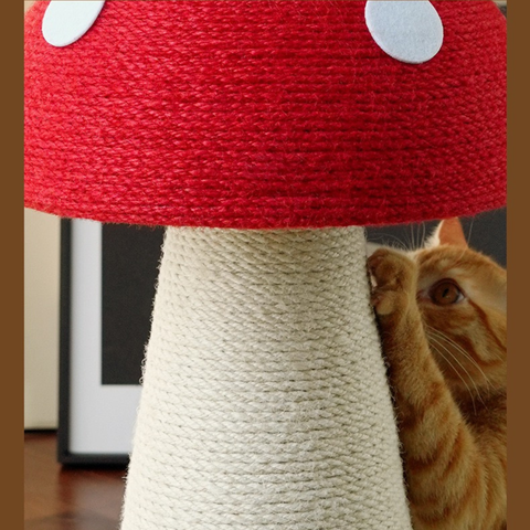 Close up image of Sisal Red Mushroom Cat Scratcher - Pets Villa.