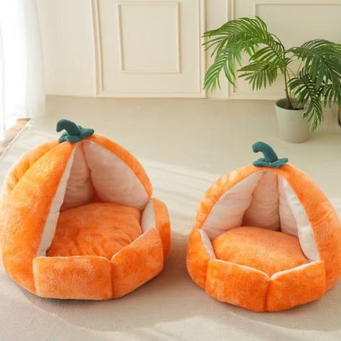 Front image of Soft Pumpkin Pet Bed - Pets Villa. 