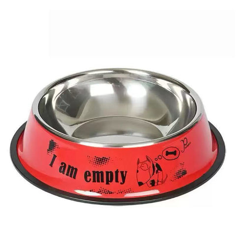 Image of the red variant of Stainless Steel Cartoon Colourful Pet Bowl - Pets Villa. 