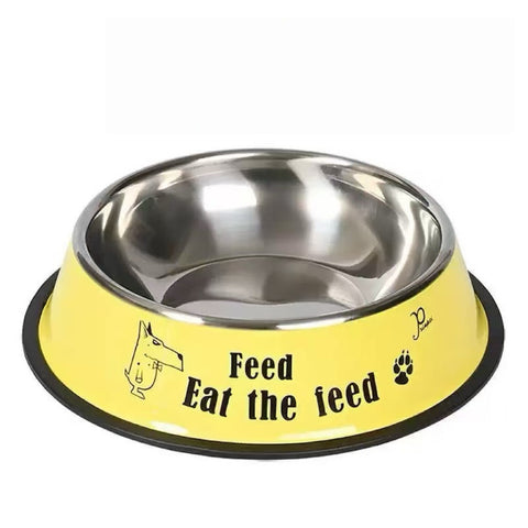 Image of the yellow variant of Stainless Steel Cartoon Colourful Pet Bowl - Pets Villa. 