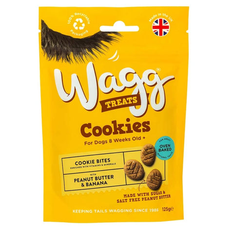 Front image of WAGG Peanut Butter and Banana Cookie Bites Dog Treats 125g - Pets Villa. 