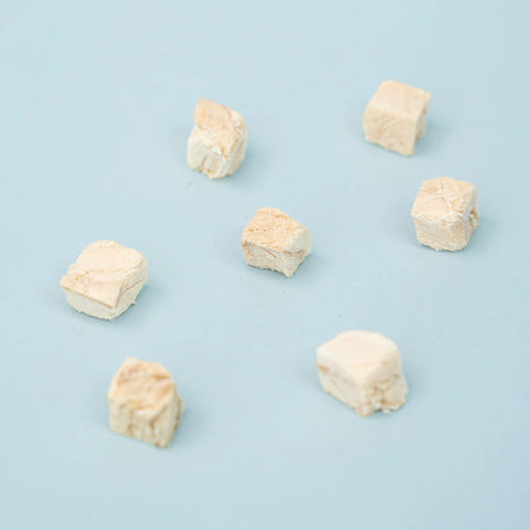 Image of individual pieces of WAITA Freeze-Dried Cod Cubes 40g  - Pets Villa. 