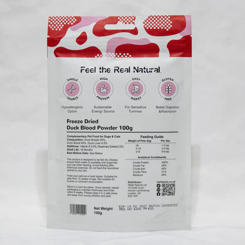 Back image of WAITA Freeze Dried Duck Blood Powder 100g - Pets Villa.