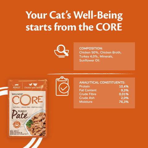 Composition image of WELLNESS CORE Adult Cat Chicken with Turkey Pate - Pets Villa.
