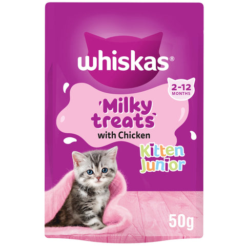 Front image of WHISKAS Kitten Milky Treats with Chicken 50g - Pets Villa. 